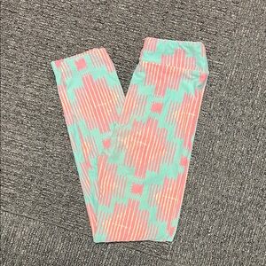 LuLaRoe Mint Green and Coral Pink Kids Leggings